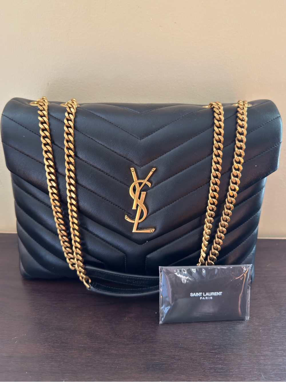 Saint Laurent YSL Black Matelassé Medium LouLou Bag with proof of authenticity